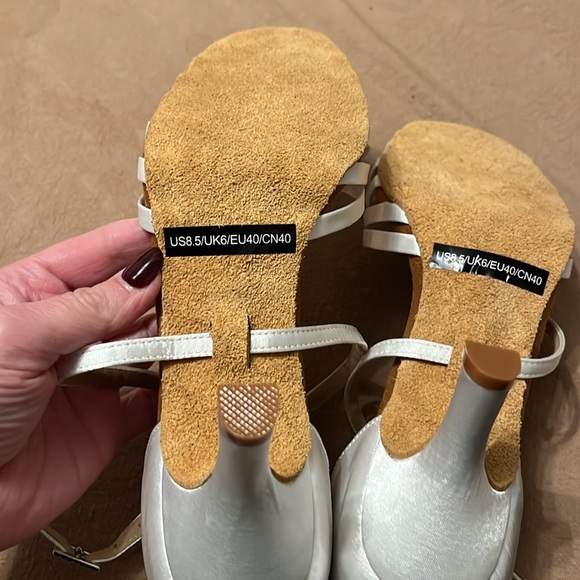 White Satin Ballroom Dance Shoes - Picture 3 of 8